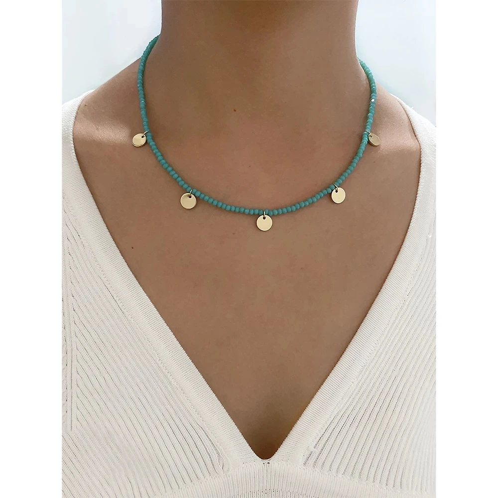 

Ghidbk Vintage Boho Cute Round Disc Charm Beaded Chain Choker Simple Multicolor Acrylic Beads Necklaces For Women Gifts Jewelry