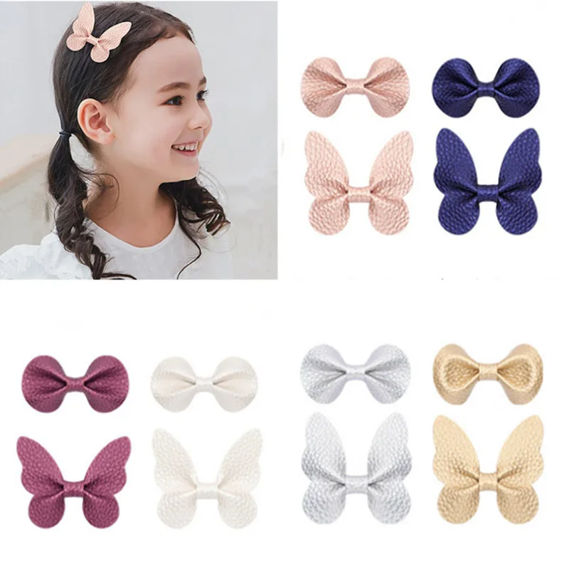 10 шт./лот детские кожаные бабочки для девочек милые однотонные заколки волос из