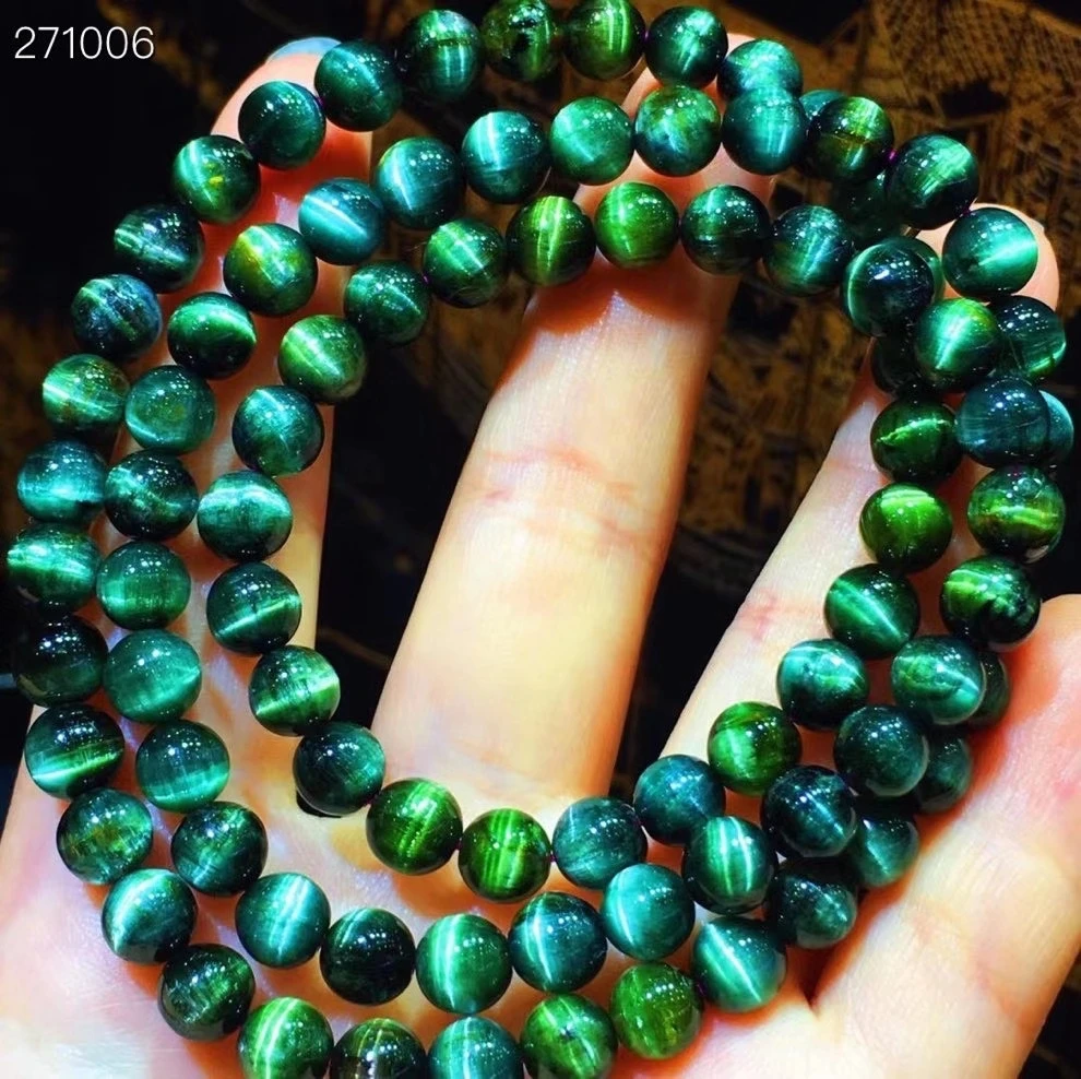 

6.8mm Natural Colorful Tourmaline Quartz Cat Eye 3 Laps Bracelet Clear Round Beads Women Candy Tourmaline Stone AAAAAA