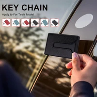 leather car key card holder protector cover for tesla model 3 key case key ring bag chain clip auto accessories