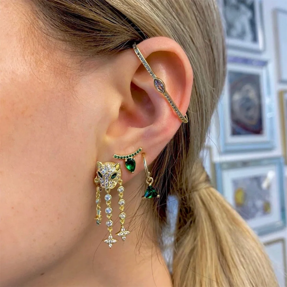 Altruist 925 Sterling Silver Single Earbar Earcuff Non pierced Earrings Ear Cuff Ear Bars For Women Colorful CZ Jewelry