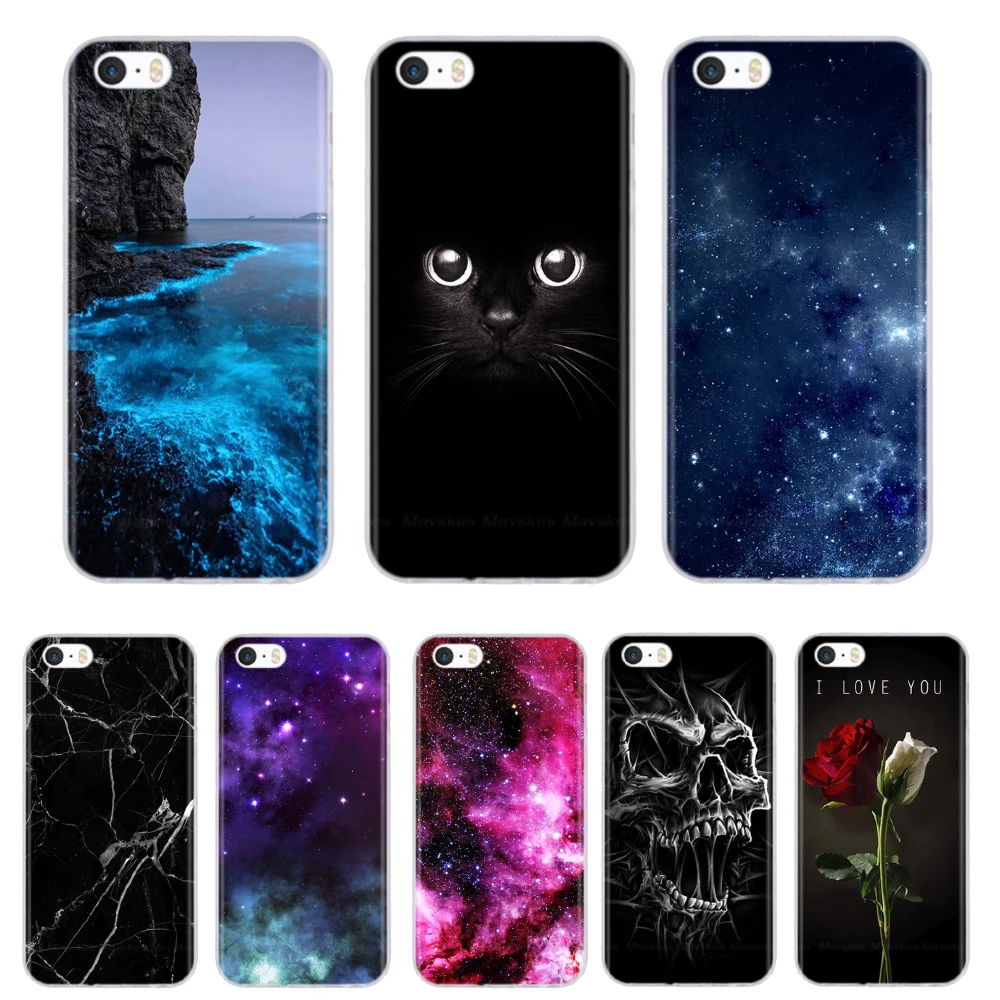 Cute Cat Rose Soft TPU Case For iPhone 5S Coque Case For iphone 5 5s SE Silicone Phone Cover Funda coque etui bumper paiting