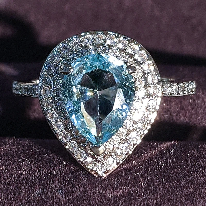 Лидер продаж роскошный голубой Цвет Груша 925 стерлингового серебра Обручение