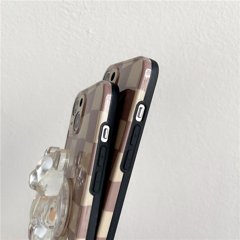 Корейский Клетчатый милый мягкий чехол для телефона с подставкой в виде облака и