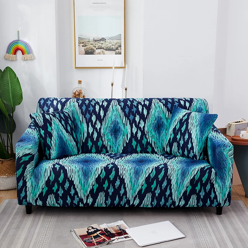 

Чехол для дивана с принтом для шезлонг для гостиной эластичный спандекс полноразмерный современный стиль, голубой на 1 2 3 4 места