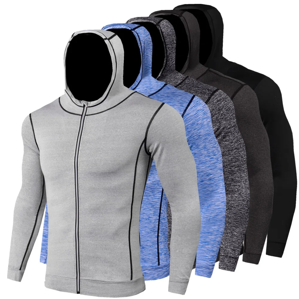 

New Hooded Running Jacket Men Fitness Sport Jacket Coat Sportswear Gym Hoodies Zipper Hoody Sweatshirt Training Jersey Tight Top
