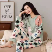 women cotton pajamas sets spring autumn 2 piecessets pyjamas long sleeve plus size round neck loungewear home clothes m 3xl