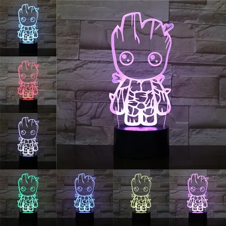 C VCity Groot 3D лампа 7 цветов, меняющая ночник, детский вентилятор, подарки для дома, спальни, стол, рядом с освещением, абстрактный акриловый Lamparas - Испускаемый цвет: C