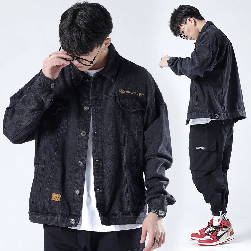 

Оптовая продажа 2021 весна осень дизайнерская Свободная Повседневная однотонная джинсовая куртка с отложным воротником мужская куртка-карг...