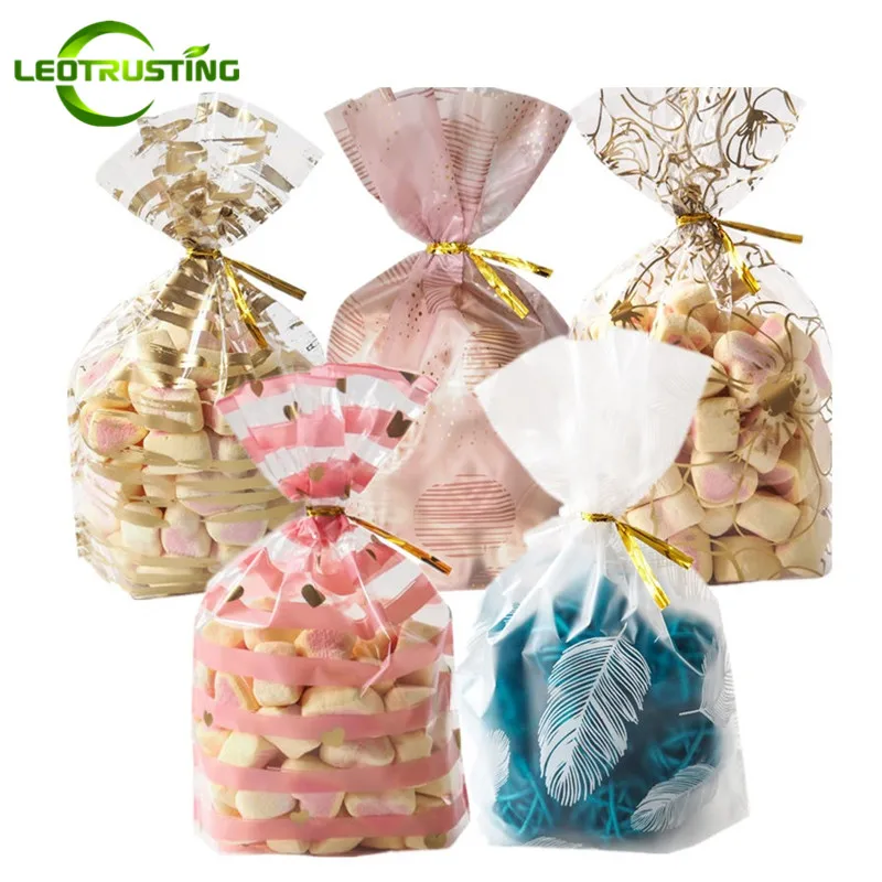 

50pcs Bags + Wire Ties Plastic Gifts Packaging Pouches Birthday Wedding Party Bakery Cookies Snack Biscuit Candy Popcorn Pouches