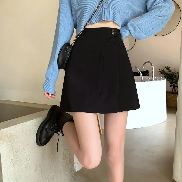 

Summer Mini Skirts for Women High Waist Slim Korean Pleated Shorts Skirts 2021 School Uniform Black Grey Kawaii Faldas Mujer