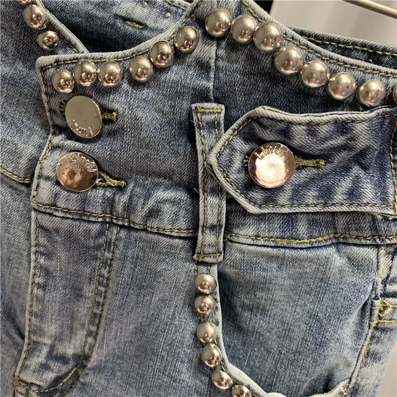 Европейские летние тонкие женские джинсовые узкие брюки с высокой талией модные