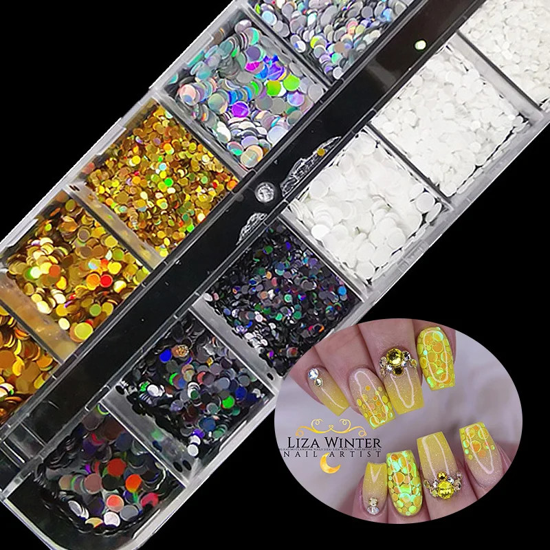 1 коробка для дизайна ногтей красочные хлопья голографические блёстки Палитра