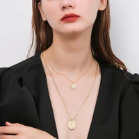hip hop trend round pendant layered necklace fashion and personality creative clavicle chain double layer design gift wholesale