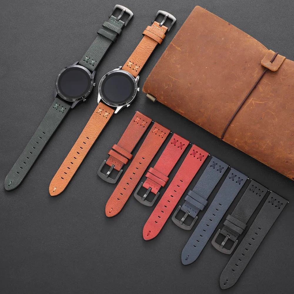 

Vintage Wrist Watch Band Luxurious Handmade Stitching Leather Watch Straps 20mm 22mm With Stainless Steel Buckle