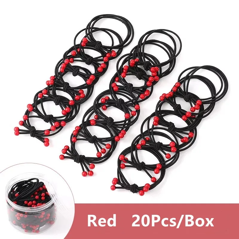 Red 20pcs Box 20 шт./кор. Для женщин и девочек эластичные резинки для волос, резинки для волос резинки конфеты красный бусины заколки для волос модные аксессуары для волос - Цвет: Red 20pcs Box