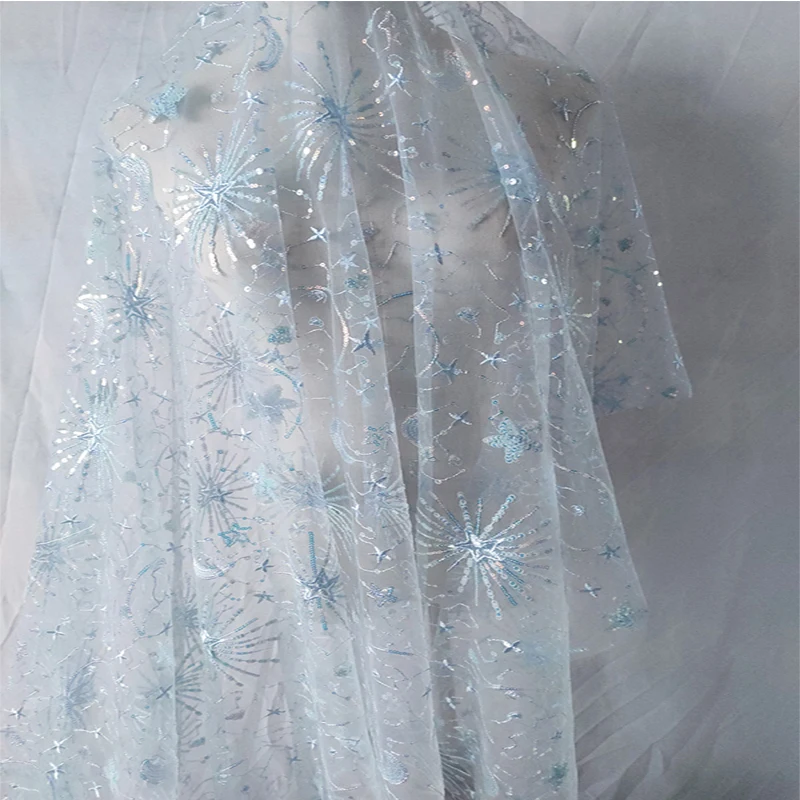 

New French sequined lace fabric border embroidery flowers wedding dress DIY sewing fabric