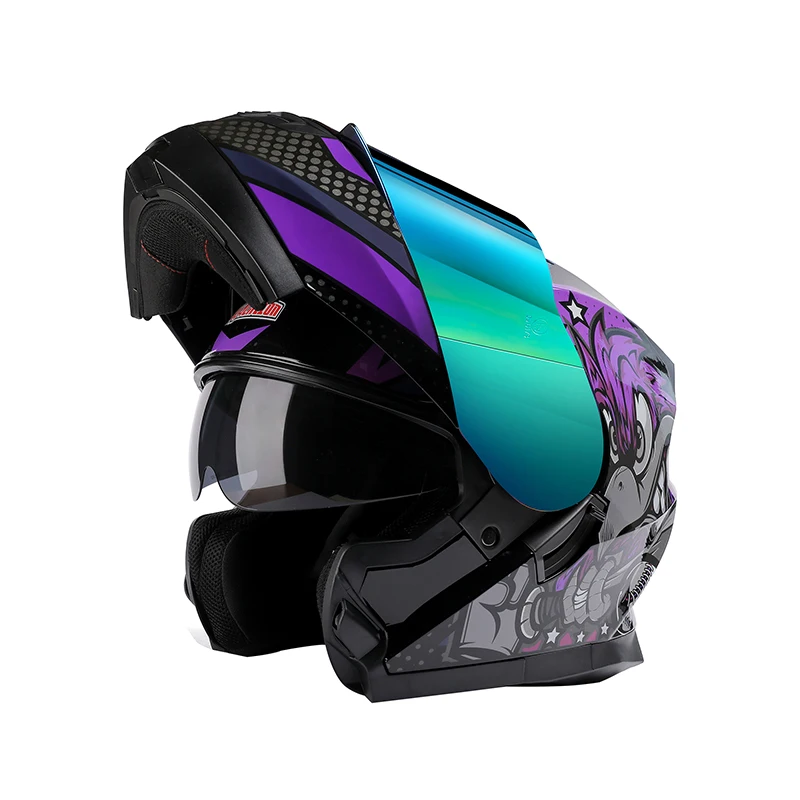 

Мотоциклетный шлем, откидной шлем с двумя линзами, на все лицо, в горошек