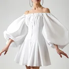 XUXI женское платье на одной пуговице, белое платье с круглым вырезом и длинным рукавом, Сексуальная Блузка в стиле ретро, лето 2021 E842