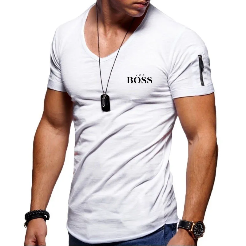 

BOSS Brand Men's T-Shirts Slim Fit V Neck Short Sleeve Muscle Solid Casual T Shirt Summer Basic Tee New Large size Clothing TOP