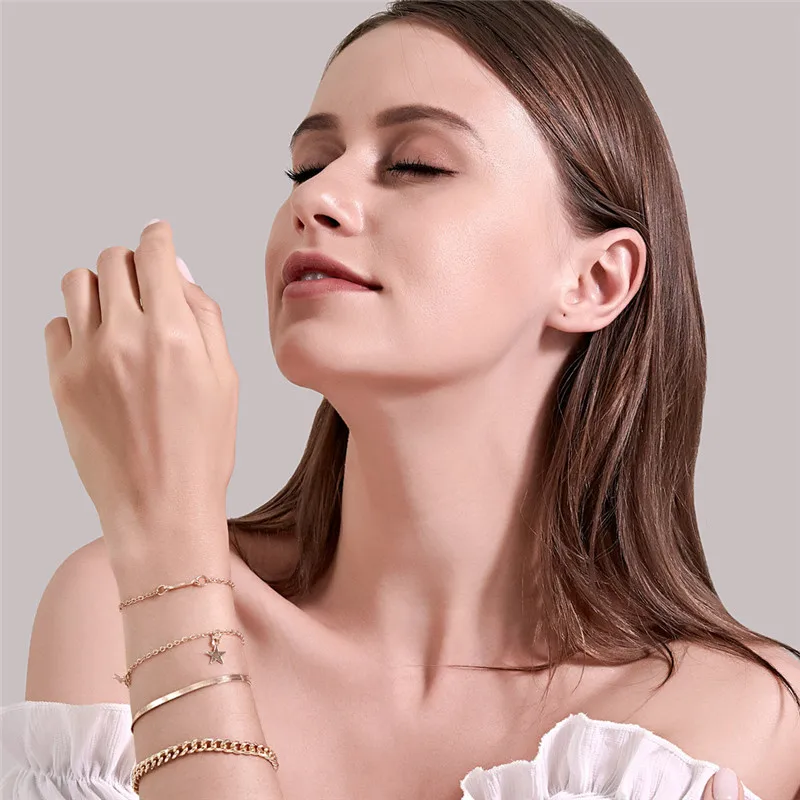 

Modyle Gold Color Snake Chain Bracelet Set Fashion Punk Vintage Stars Simple Metal Bracelets for Woman Gifts