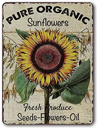 

Metal Tin Sign Farmhouse Garden Wall Decoration Pure Organic Sunflower Farmhouse Family Living Room Room Decoration Metal Plate