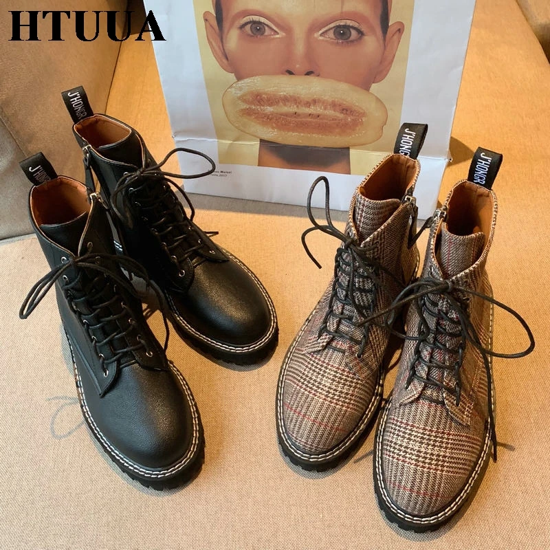 HTUUA/корейские модные ботинки Martens женские повседневные короткие ботильоны на
