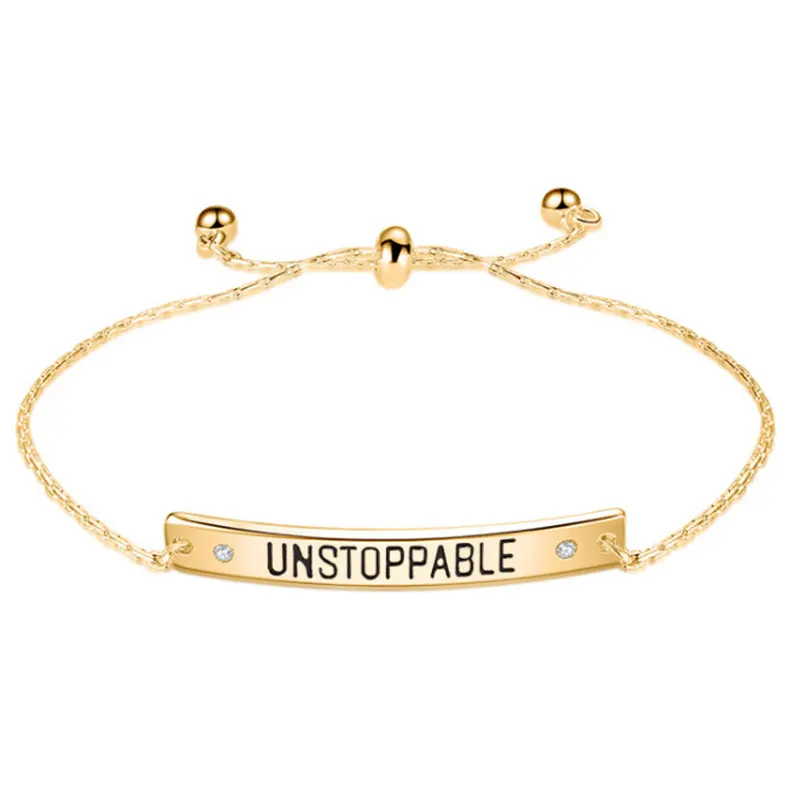 Вдохновляющие цитаты бар браслеты из розового золота с гравировкой CZ Следуйте за