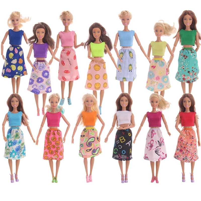 

2Pcs/Set Doll Clothes Outfit T-shirt + Dress Skirt Casual Daily Wear Accessories Clothes for Barbies Doll Kids Russia Girl` Toy