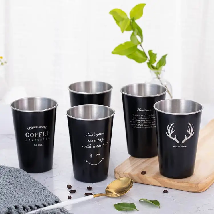 

500ML Stainless Steel Coffee Mug Creative Letter Pattern Travel Camping Tea Coffee Cups Milk Mug Drinkware Kitchen Tools