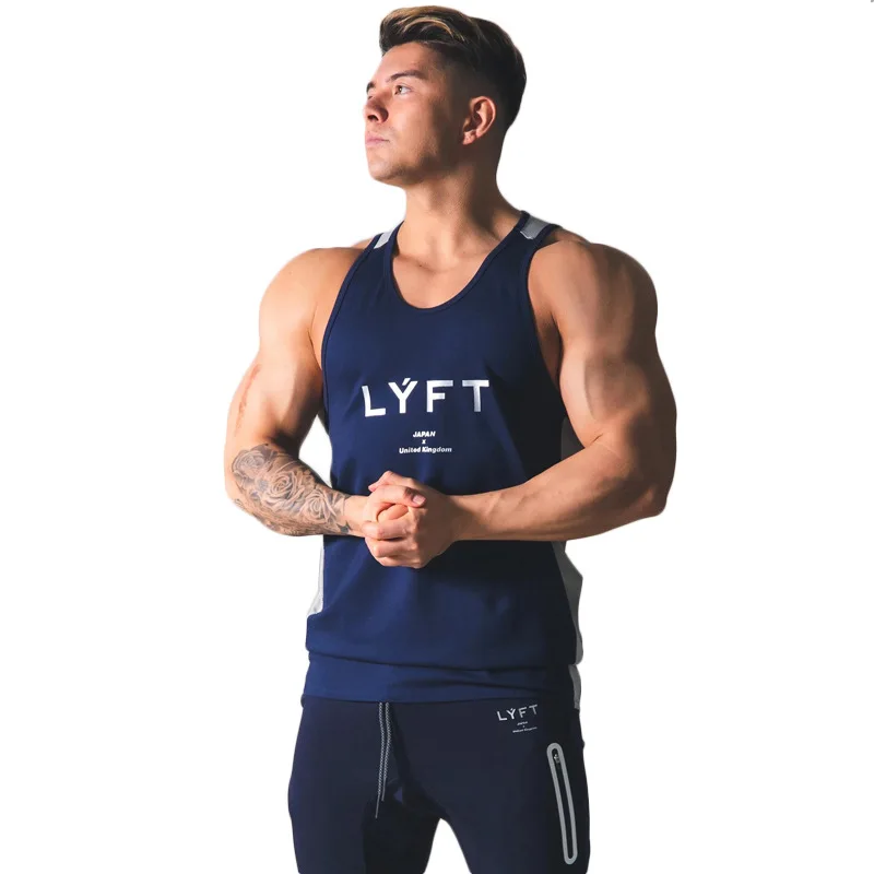 

Patchwork Sleeveless Men Tank Tops Summer New Men's Running Sport Vest Cotton Round Neck Fitness Sports GYM Clothing