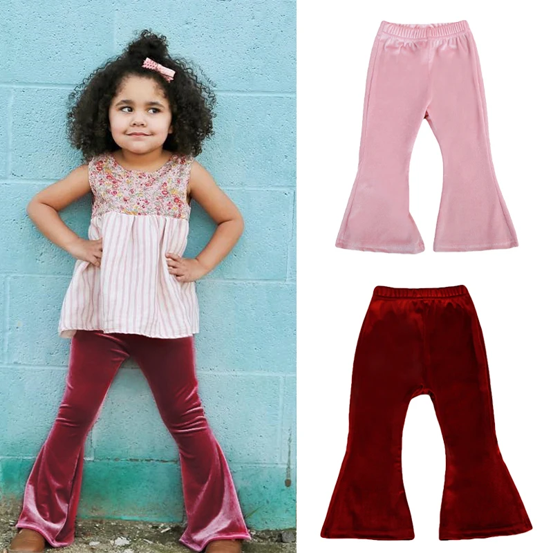 

Newborn Toddler Baby Girl Pants Bell Bottom Pleuche Pants Kids Long Flare Trousers