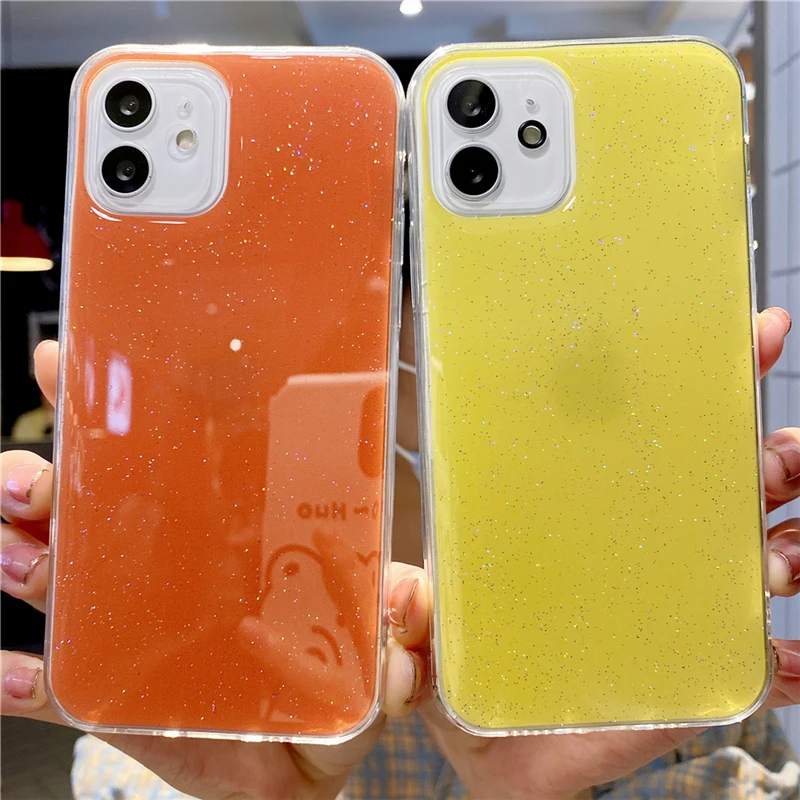 

Candy Color Glitter Epoxy Phone Case For iPhone 12 11 Pro Max X XR XS Max 7 8 Plus 12Mini SE 2020 Fashion Solid Color Back Cover