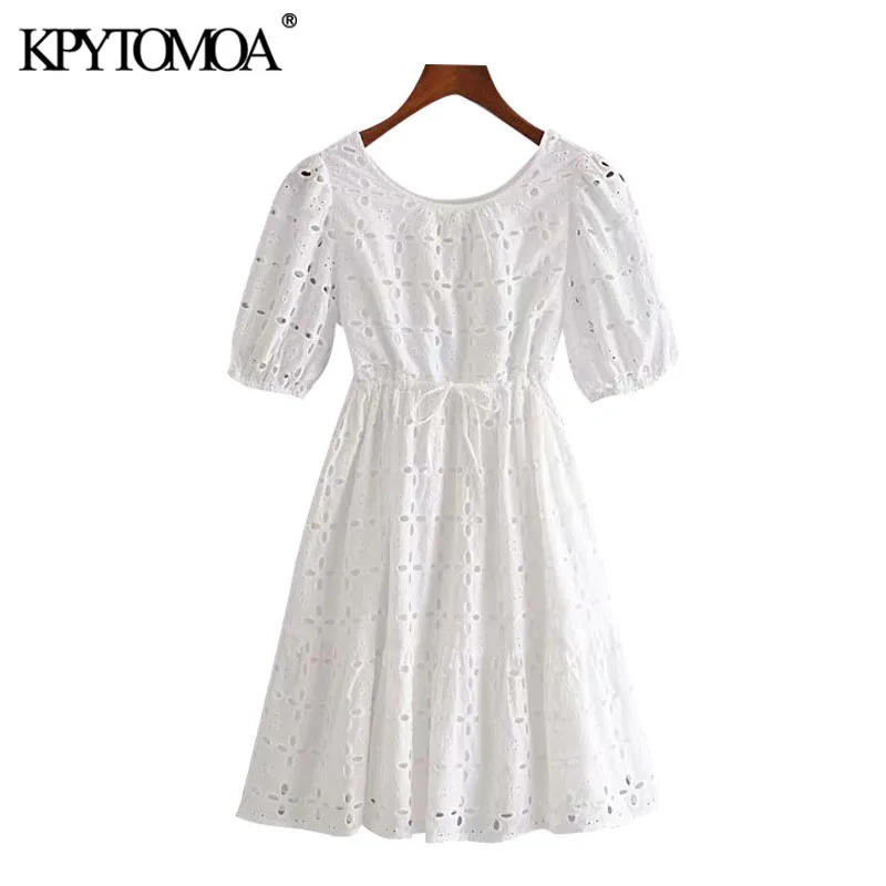 Женское мини платье с вышивкой KPYTOMOA винтажное регулируемыми завязками и