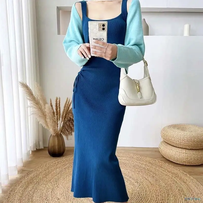 

Женский трикотажный костюм из двух предметов, элегантный вязаный кардиган и вязаная юбка, Осень-зима 2021