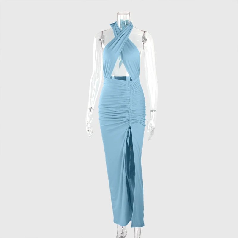 

Inwomen Sexy Halter Maxi Dress Sexy Backless Party Club Bodycon Women Summer Hollow Out Long Dress Casual High Split Vestidos
