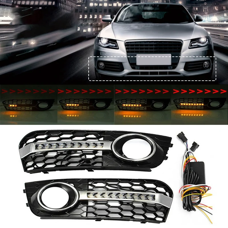 

8E0807681 Front Bumper LED Fog Lights Lamp Grill Flowing Turn Signal Light for- A4 B6 2001-2005 8E0807682