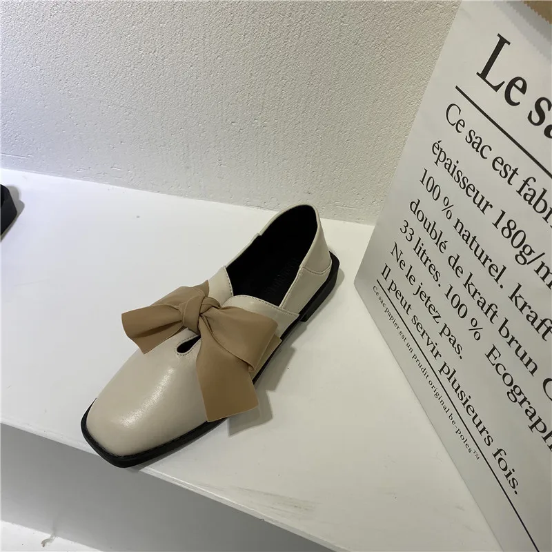

Casual Woman Shoe Female Footwear British Style Slip-on Oxfords Square Toe Bow-Knot Loafers With Fur Dress Preppy New Slip On Le