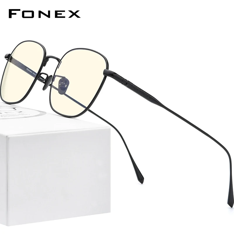FONEX Pure Titanium Anti Blue Light Blocking Glasses Women 2020 New Vintage Round Anti-Blue Rays Computer Eyeglasses Men AB8560
