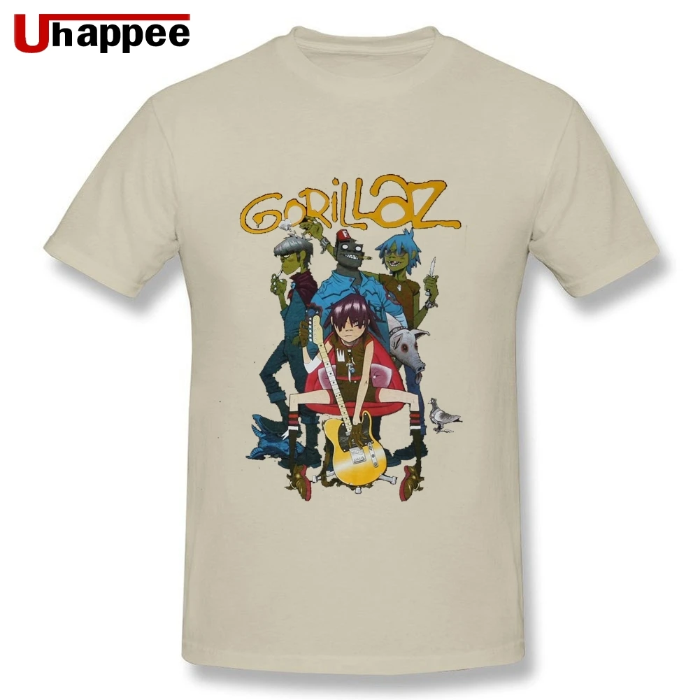 Американский стандарт качества Gorillaz футболка с рок-группой Мужская Базовая стильная, с короткими рукавами мужская домашняя кофта с круглым горлом футболки оптом ретро одежда - Цвет: Natural