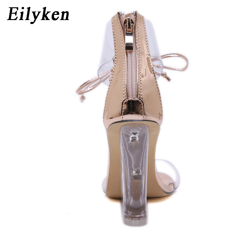EilyKen/Новинка года; женские босоножки на молнии; модные босоножки на высоком каблуке с открытым носком и ремешком на щиколотке, украшенные кристаллами; пикантные прозрачные босоножки на танкетке со шнуровкой из ПВХ