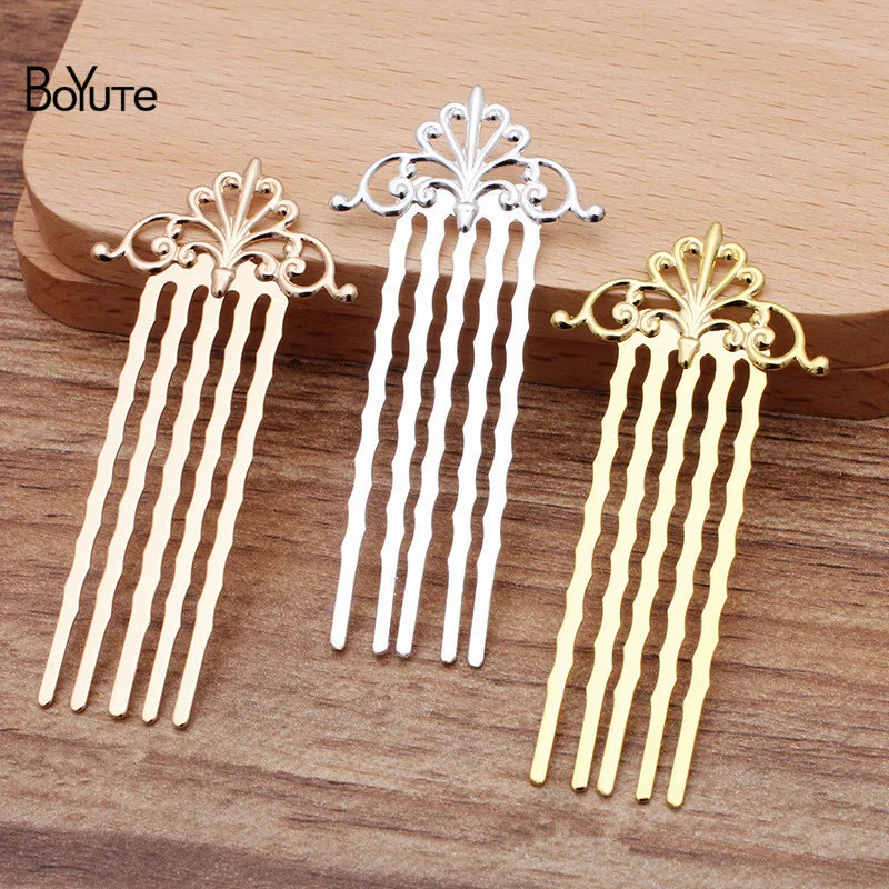 

BoYuTe (20 Pieces/Lot) 28*60MM Metal Brass Filigree Flower Hair Comb 5 Teeth Diy Retro Hair Jewelry Accessories Wholesale