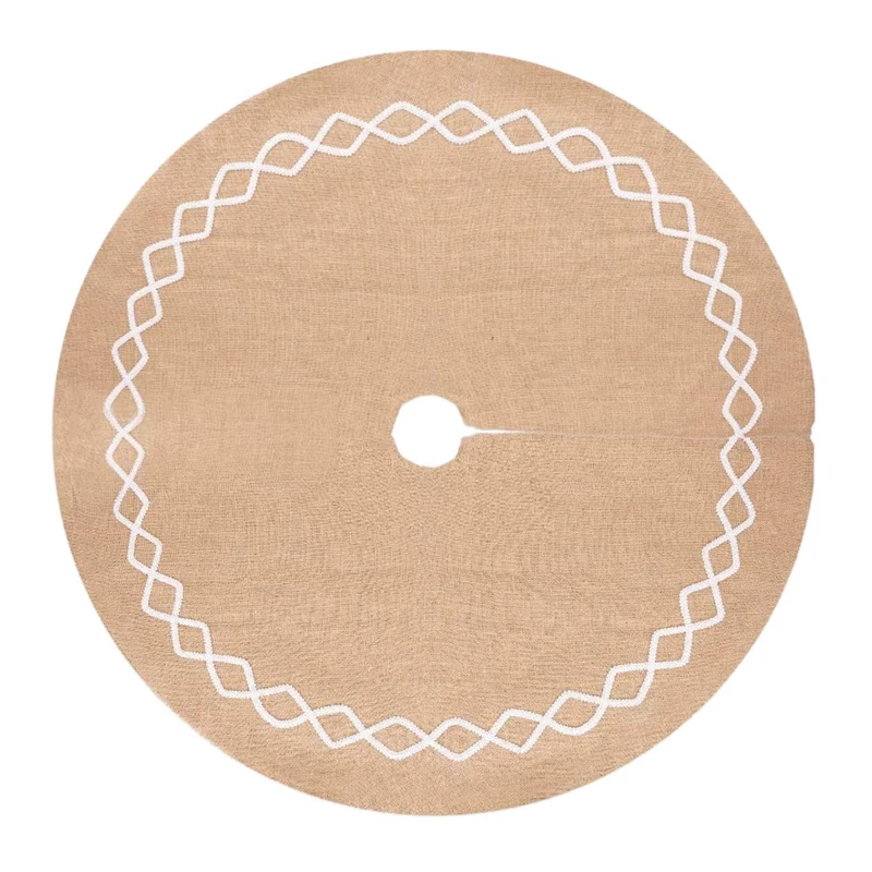 Юбка для новогодней елки из мешковины с белым кружевным декором ручной работы