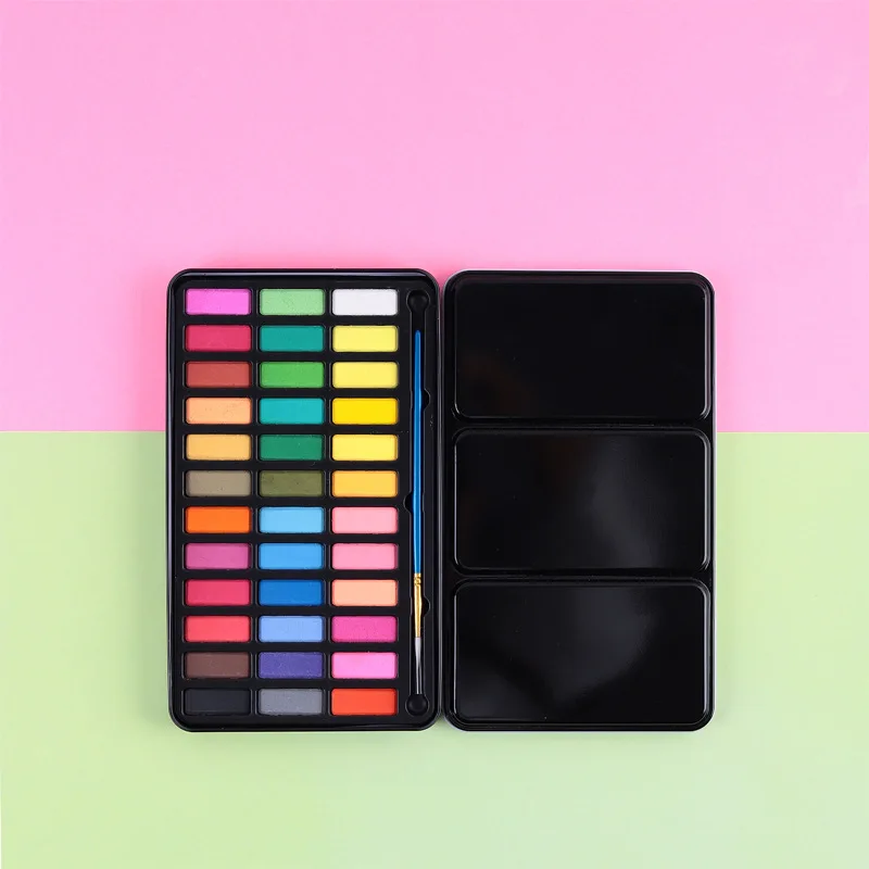

12/18/24/36 Colors Solid Watercolor Paint Set Portable Box With Water Color Brush School Kids Professional Art Supplies Tools