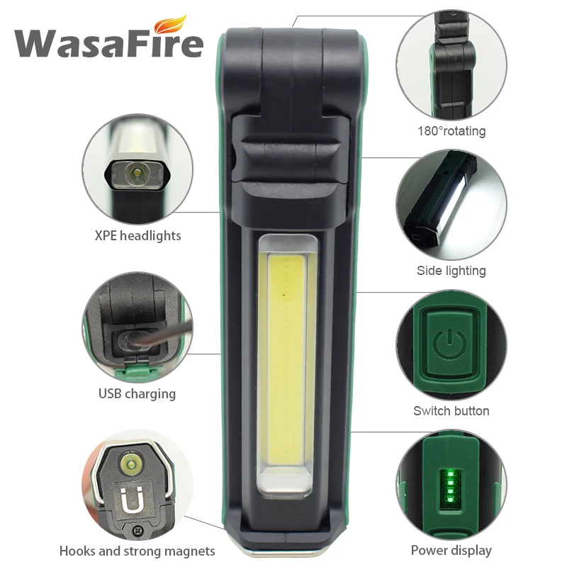 Складной фонарь 18650 для кемпинга на открытом воздухе портативный USB COB рабочий