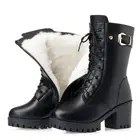 Новинка 2021, зимние кожаные женские зимние сапоги mdig на высоком каблуке, теплые женские военные сапоги из толстой шерсти, женские зимние сапоги высокого качества