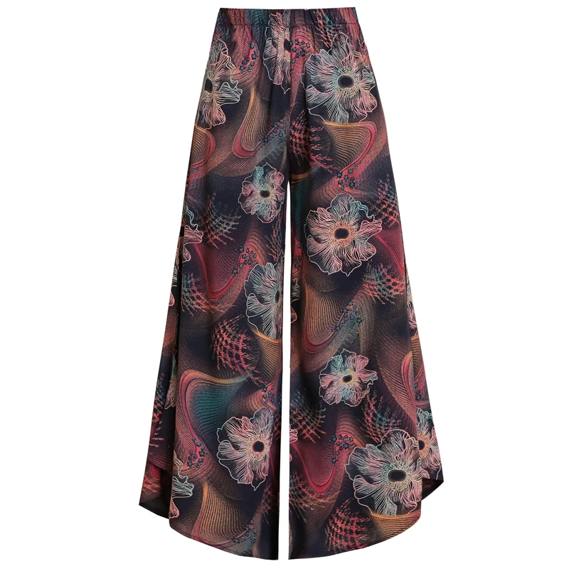 

Size 4XL Summer Plus Wide Leg Casual Beach Plaid Printed Loose Print Trousers Women High Waist Pants