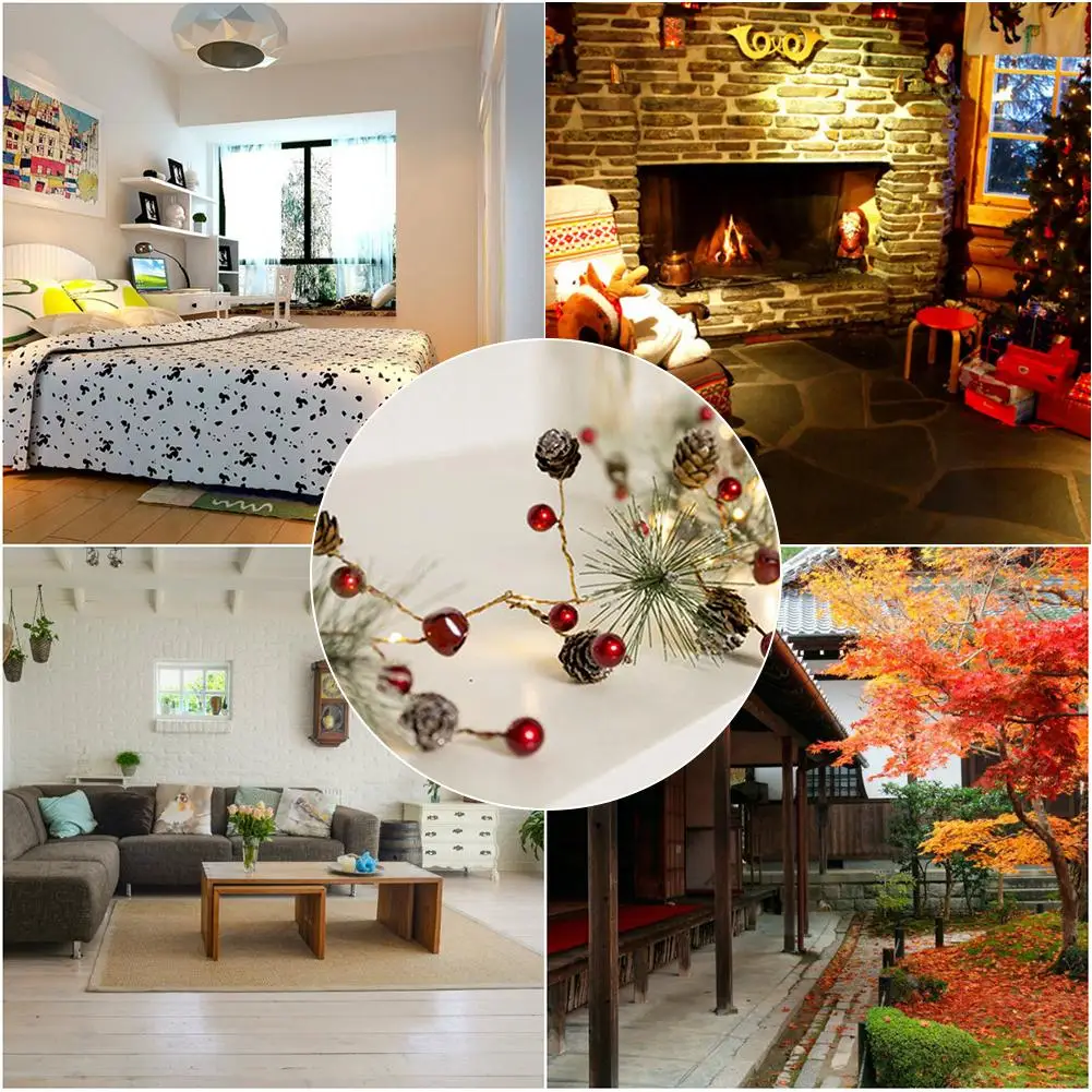 Новая красная ягода Рождество гирлянды светодиодный Медь гирляндой шишка строка