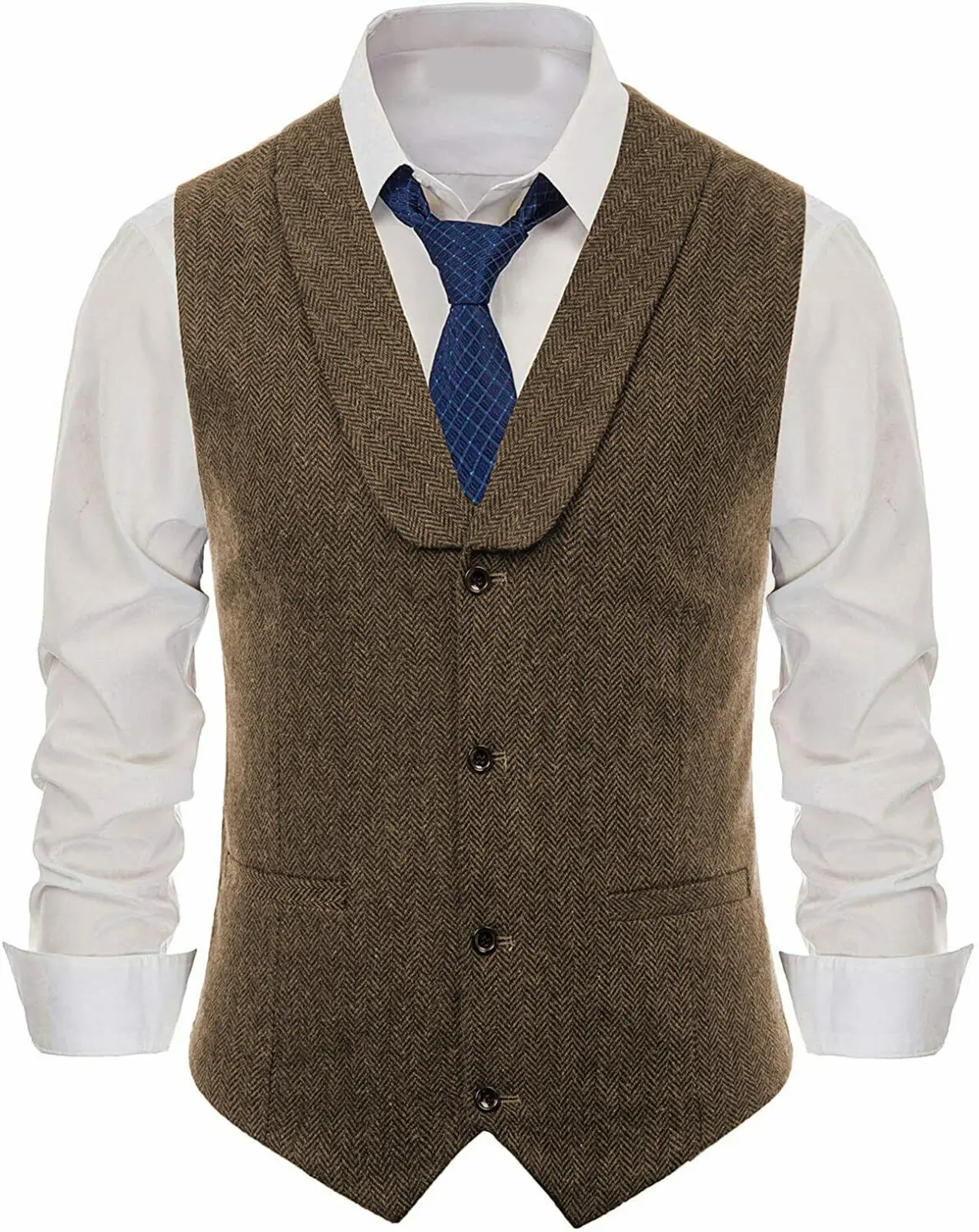 

New Khaki Wedding Vests for Men Herringbone Tweed Vintage Suit Waistcoat Sleeveless Jacket Tailor-made Winter Groomsmen Clothing