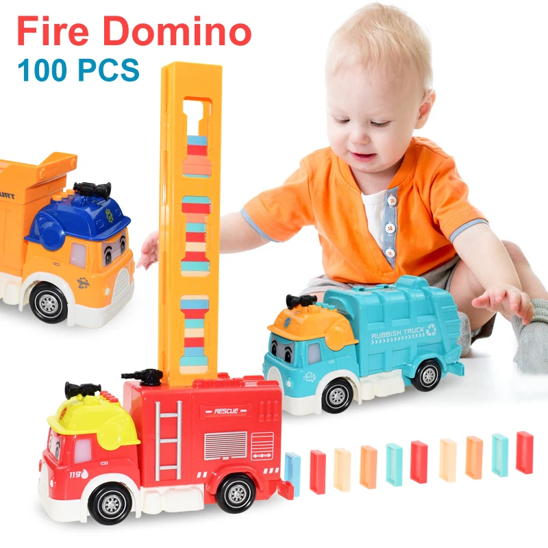 Automatic Laying Domino Brick Truck Car Set Sound Light Kids Colorful Plastic Dominoes Blocks Game Toys Car for Children gifts
